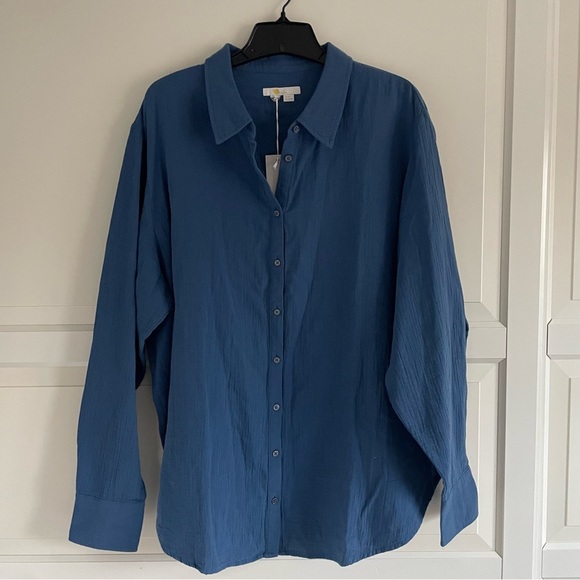 New! Boden cotton textured button down shirt blue plus size nwt 20223 - Picture 6 of 13